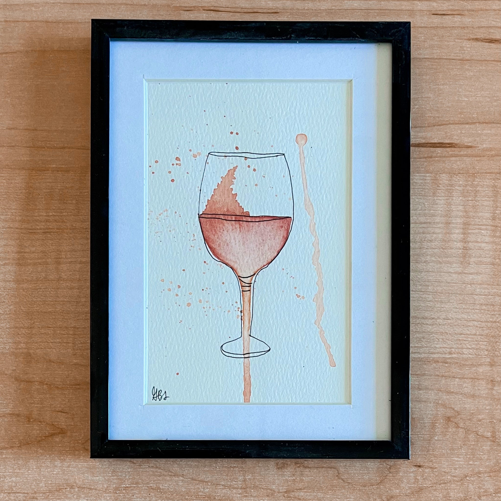 Wine Glass Watercolor Framed by GS